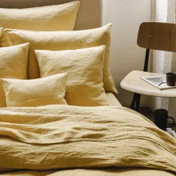 200 LINTEX Taie d'oreiller en lin lavé - Jaune Midi