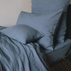 200 LINTEX Taie d'oreiller en lin lavé - Bleu de Nîmes