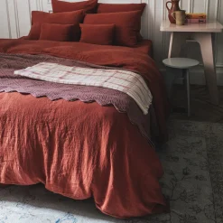 200 LINTEX Taie d'oreiller en lin lavé - Rouge Bourbon