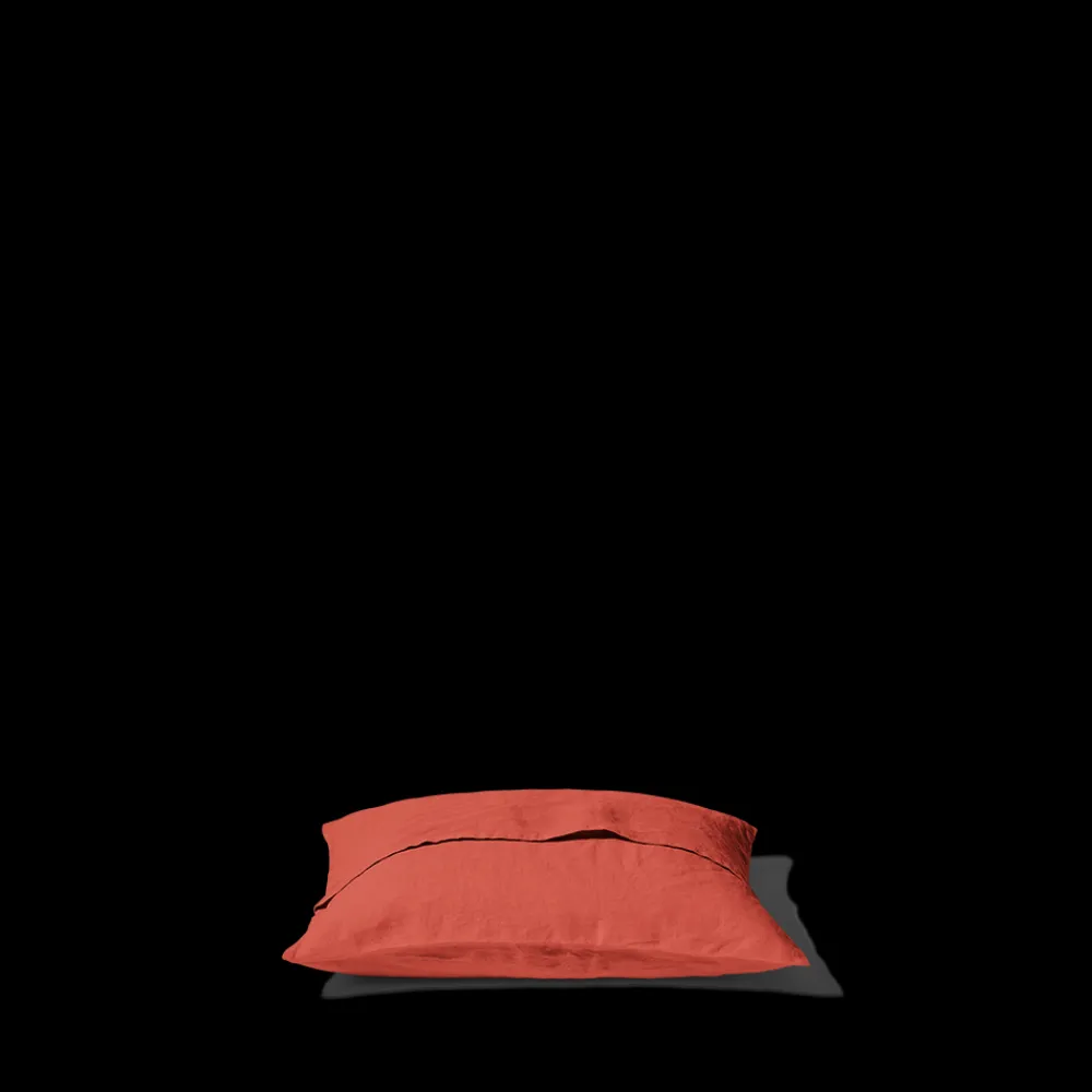 200 LINTEX Taie d'oreiller en lin lavé - Rouge Bourbon
