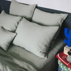 200 LINTEX Taie d'oreiller en lin lavé - Vert d'Automne