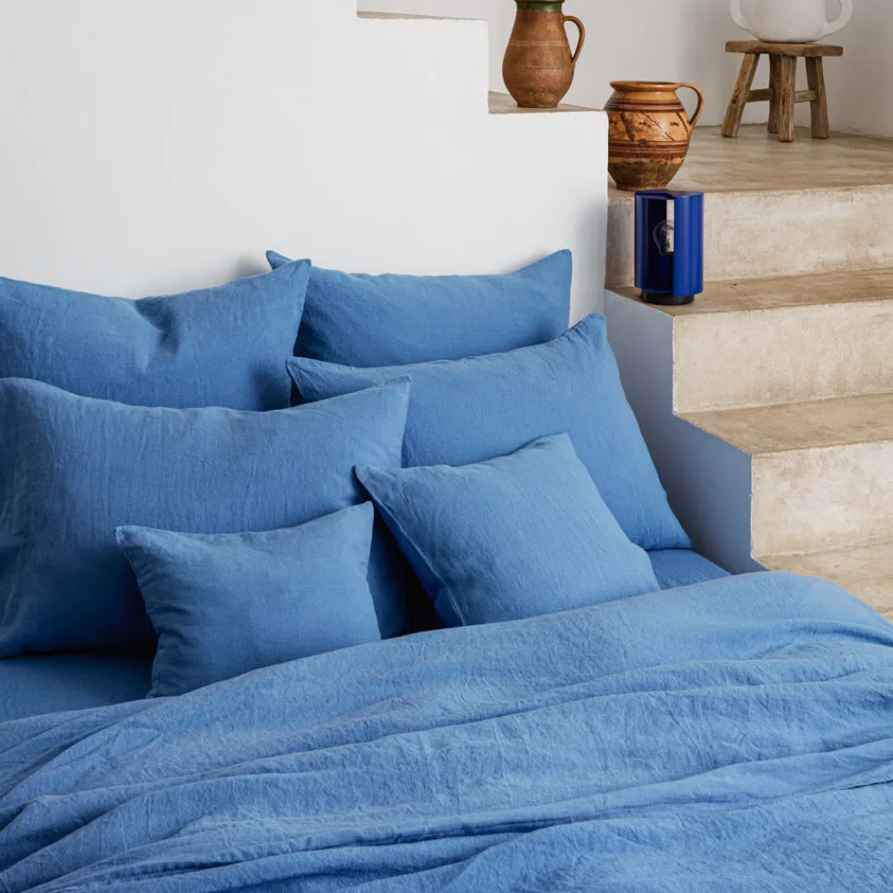 200 LINTEX Taie d'oreiller en lin lavé - Bleu Paros