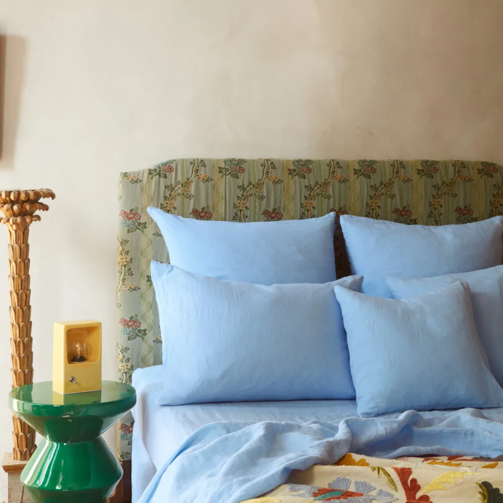 200 LINTEX Taie d'oreiller en lin lavé - Bleu Tyrrhénien