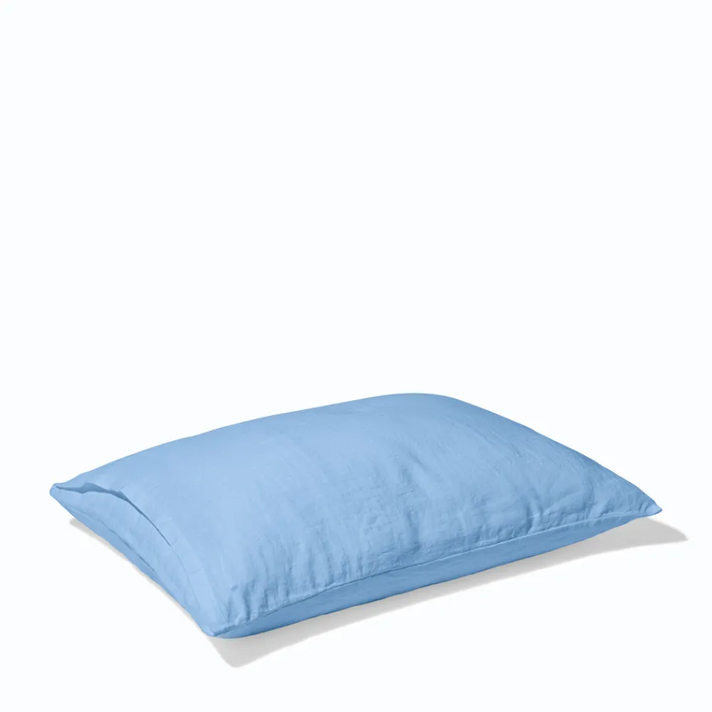 200 LINTEX Taie d'oreiller en lin lavé - Bleu Tyrrhénien