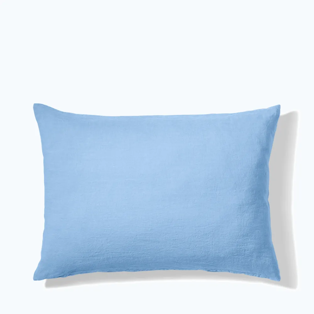 200 LINTEX Taie d'oreiller en lin lavé - Bleu Tyrrhénien