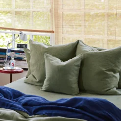 200 LINTEX Taie d'oreiller en lin lavé - Vert Komorebi