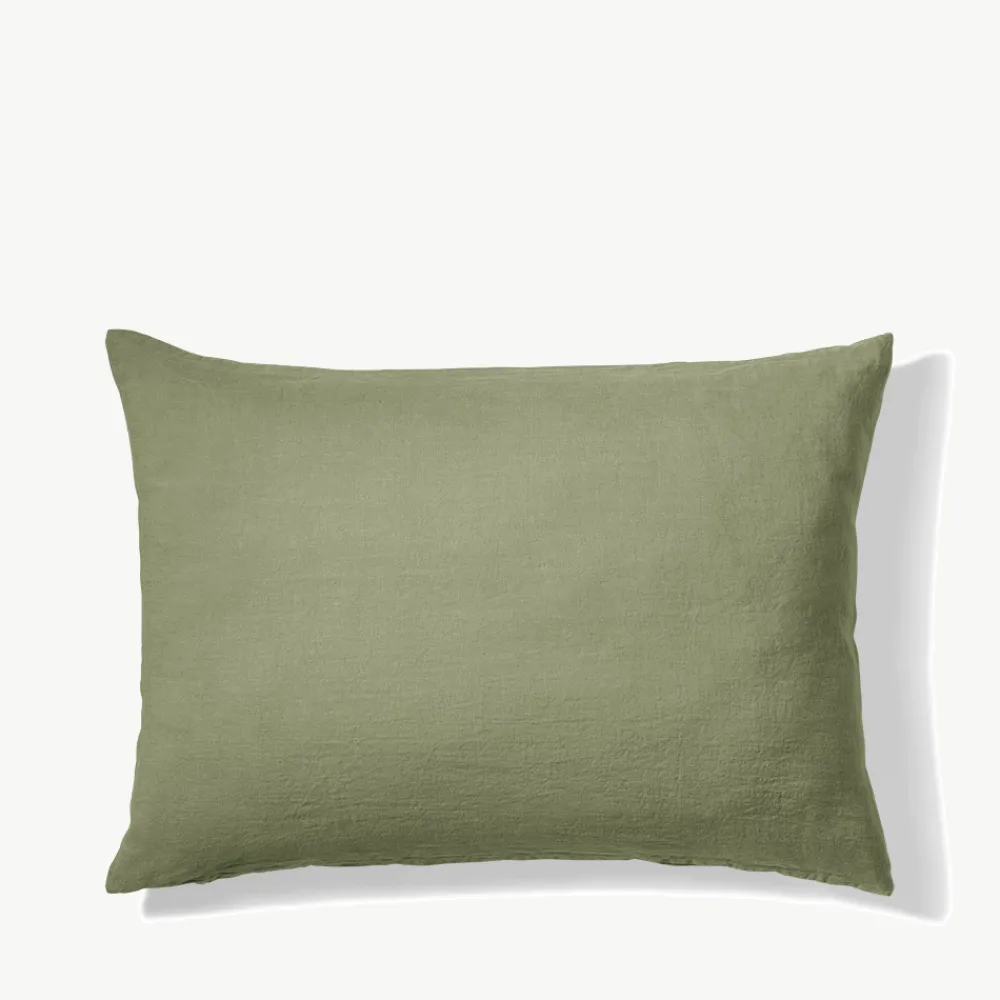 200 LINTEX Taie d'oreiller en lin lavé - Vert Komorebi