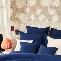 200 LINTEX Taie d'oreiller en lin lavé - Bleu Shibori