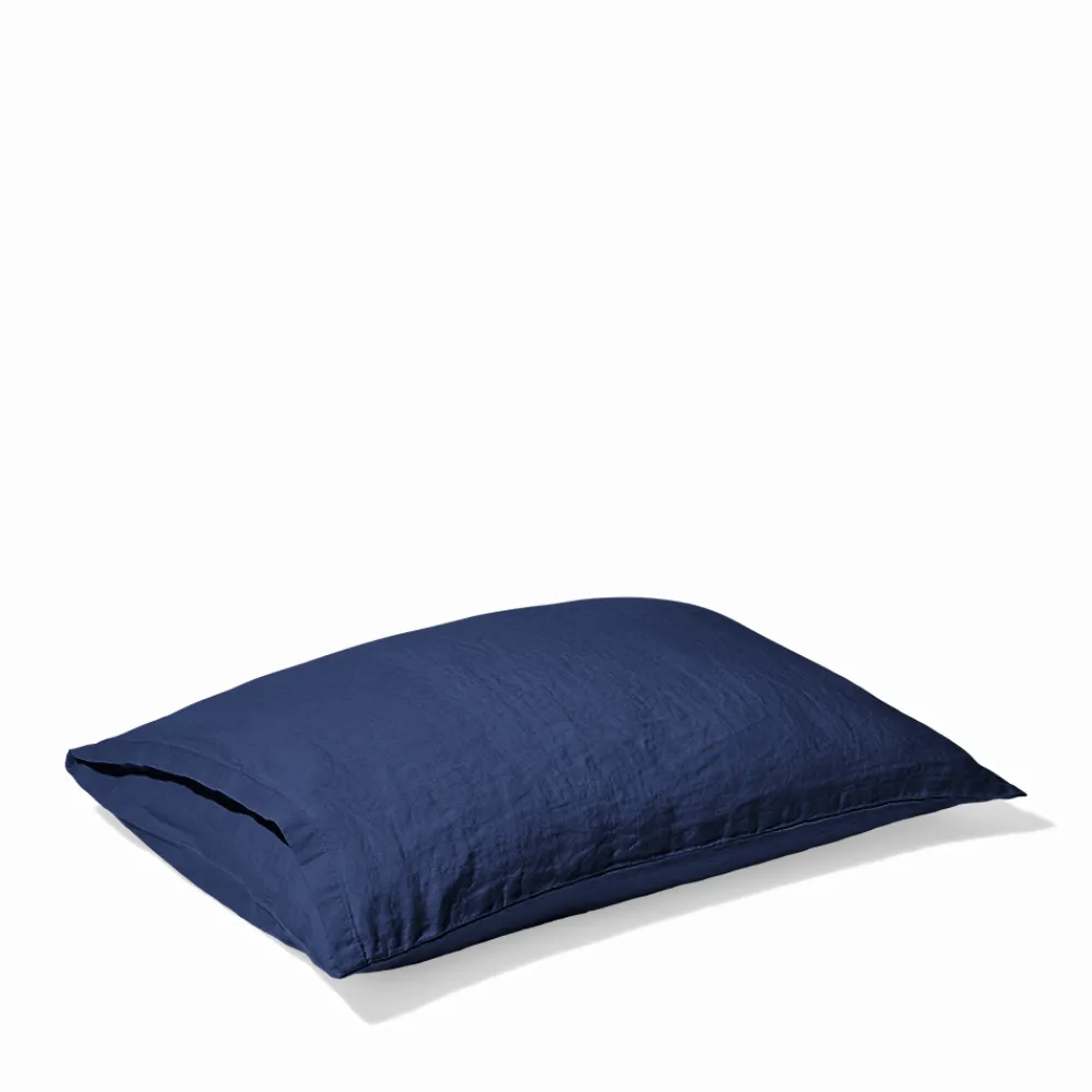 200 LINTEX Taie d'oreiller en lin lavé - Bleu Shibori