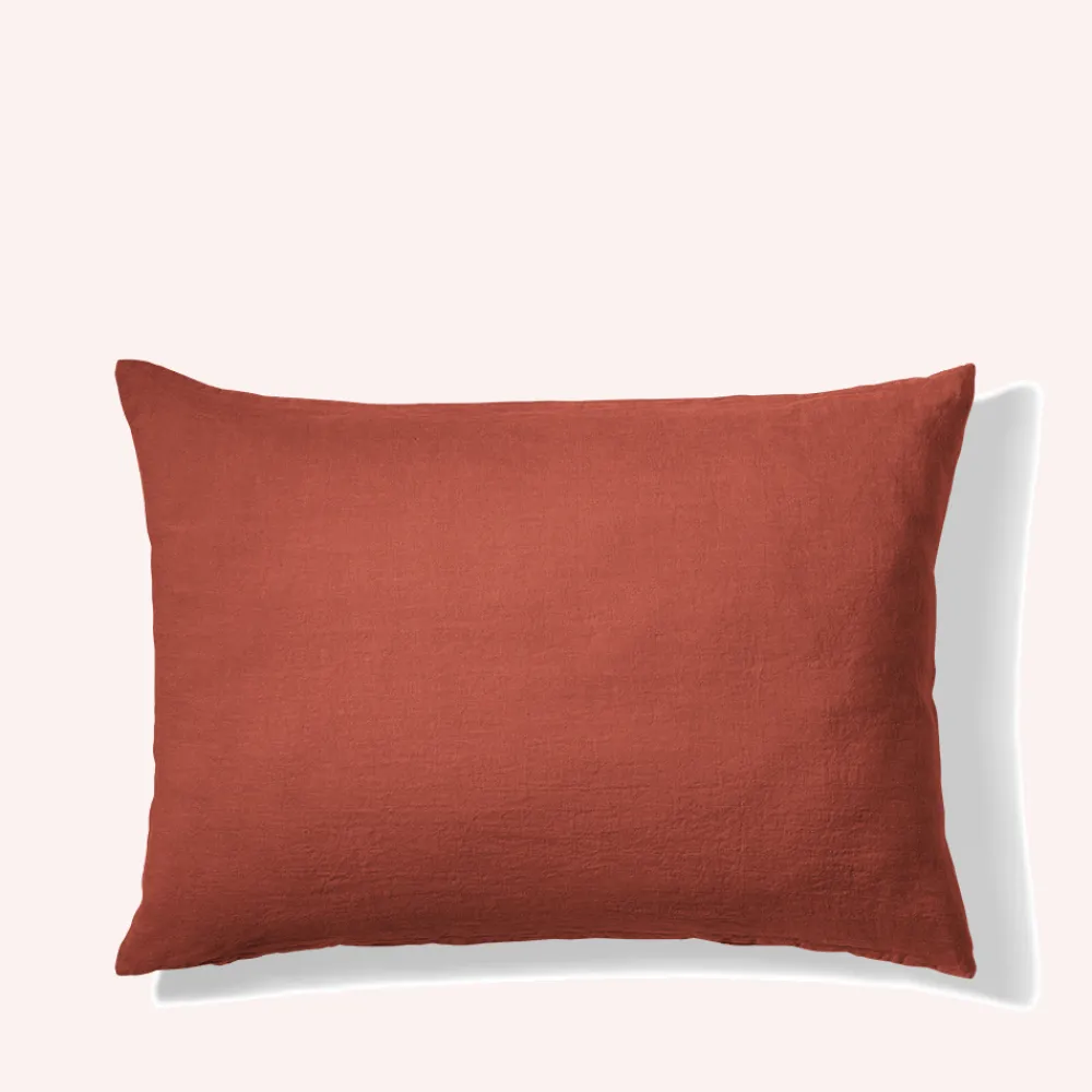 200 LINTEX Taie d'oreiller en lin lavé - Rouge Urushi