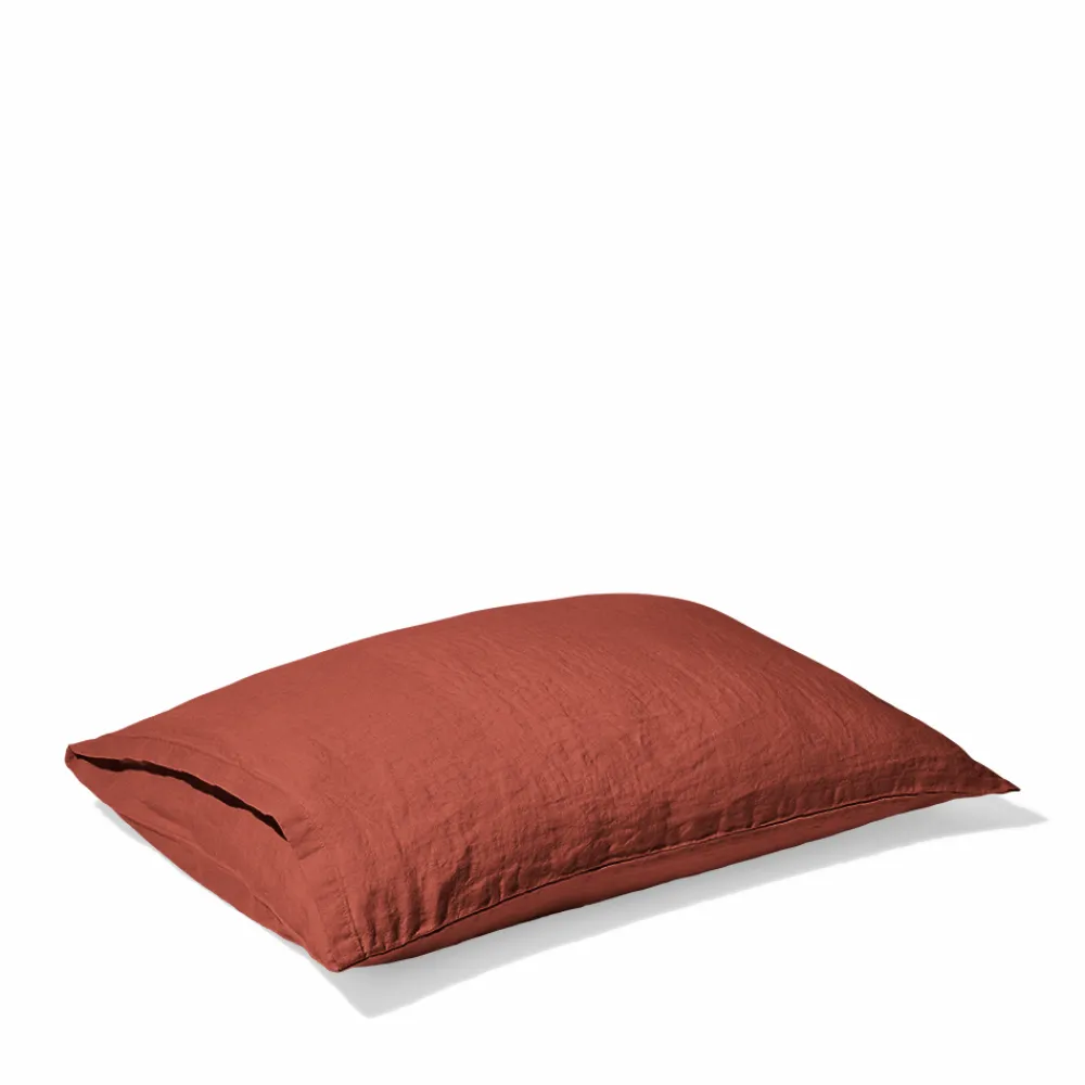 200 LINTEX Taie d'oreiller en lin lavé - Rouge Urushi