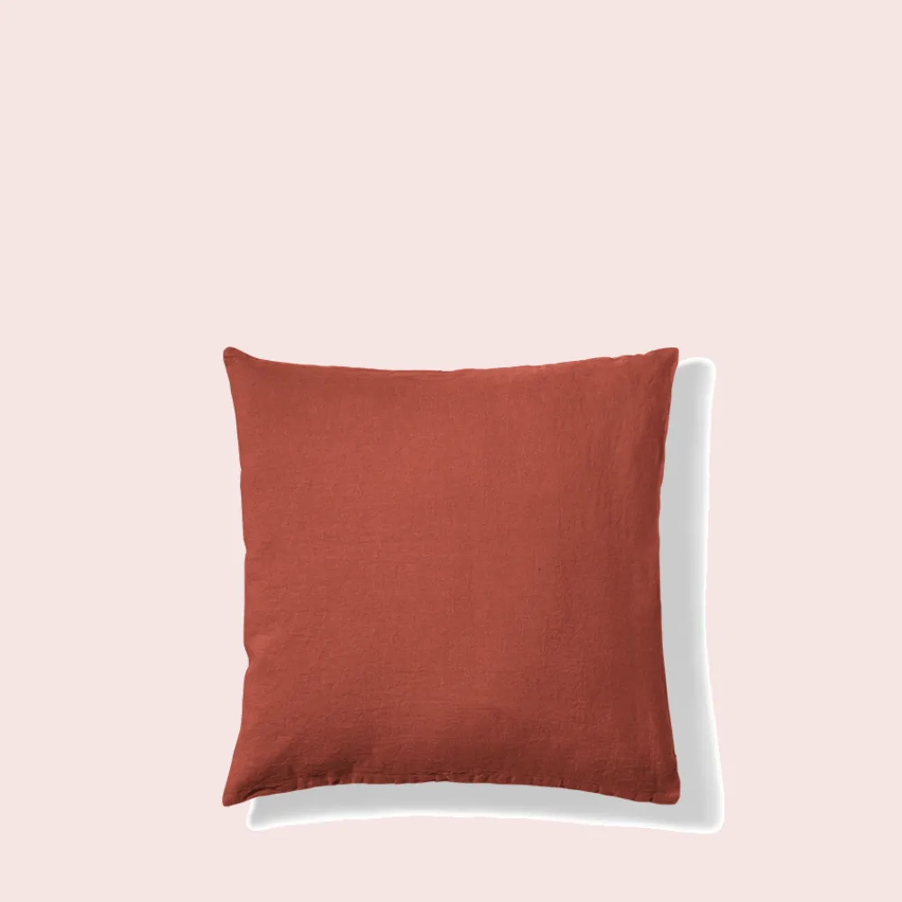 200 LINTEX Taie d'oreiller en lin lavé - Rouge Urushi