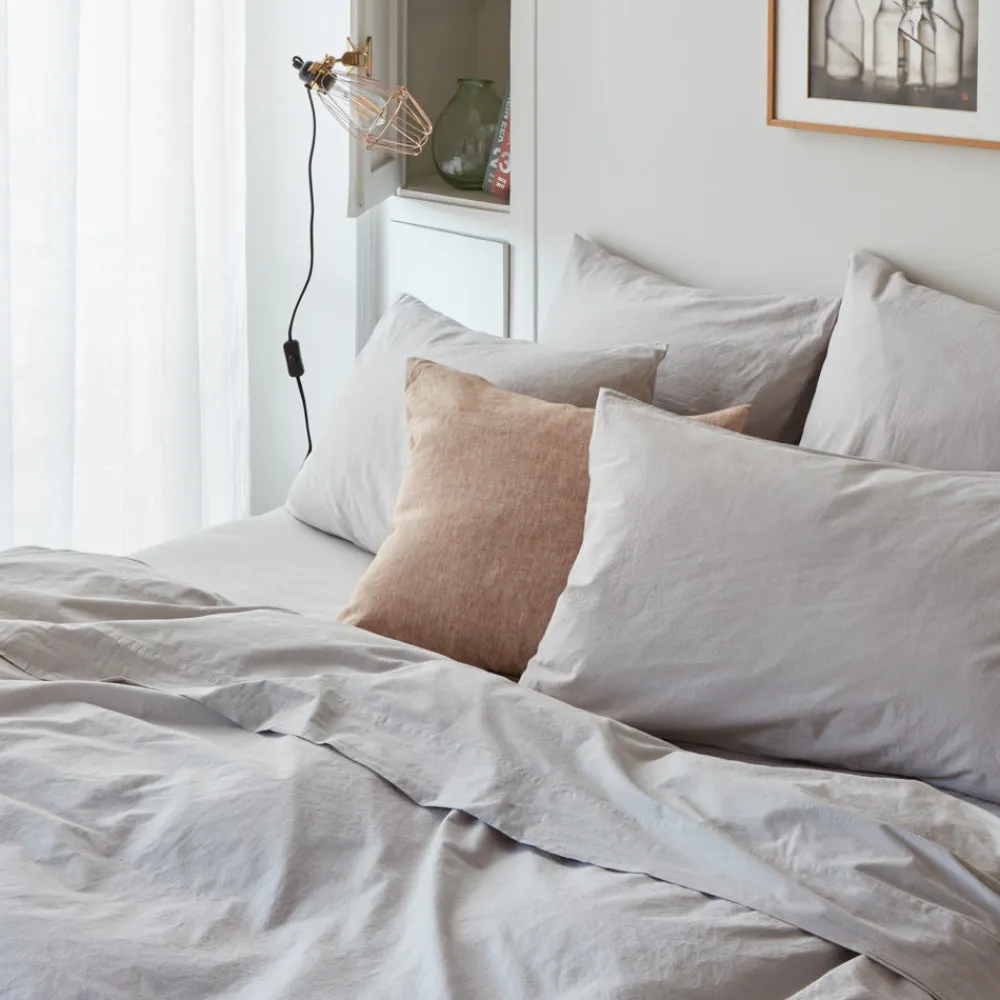 1700 COTEX Taie d'oreiller en percale de coton - Gris Pavot