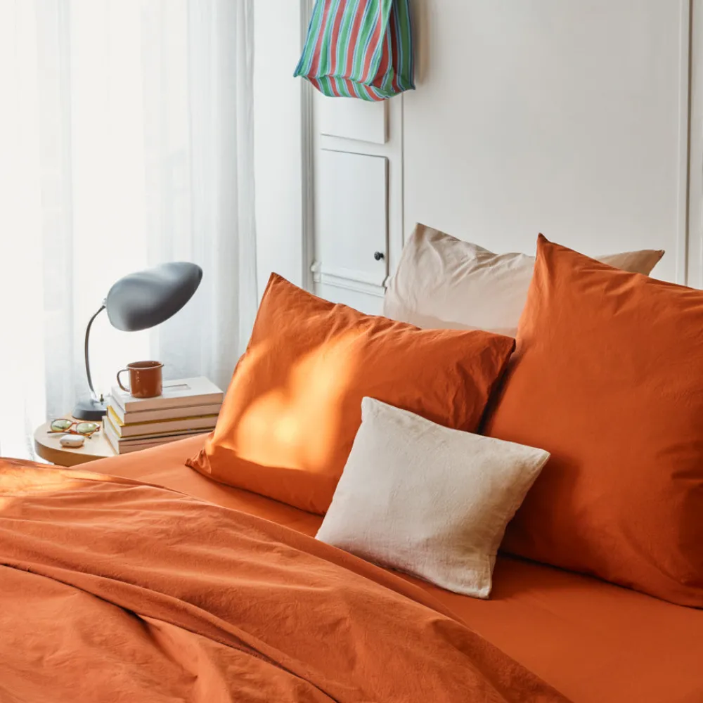 1700 COTEX Taie d'oreiller en percale de coton - Rouge Ocre