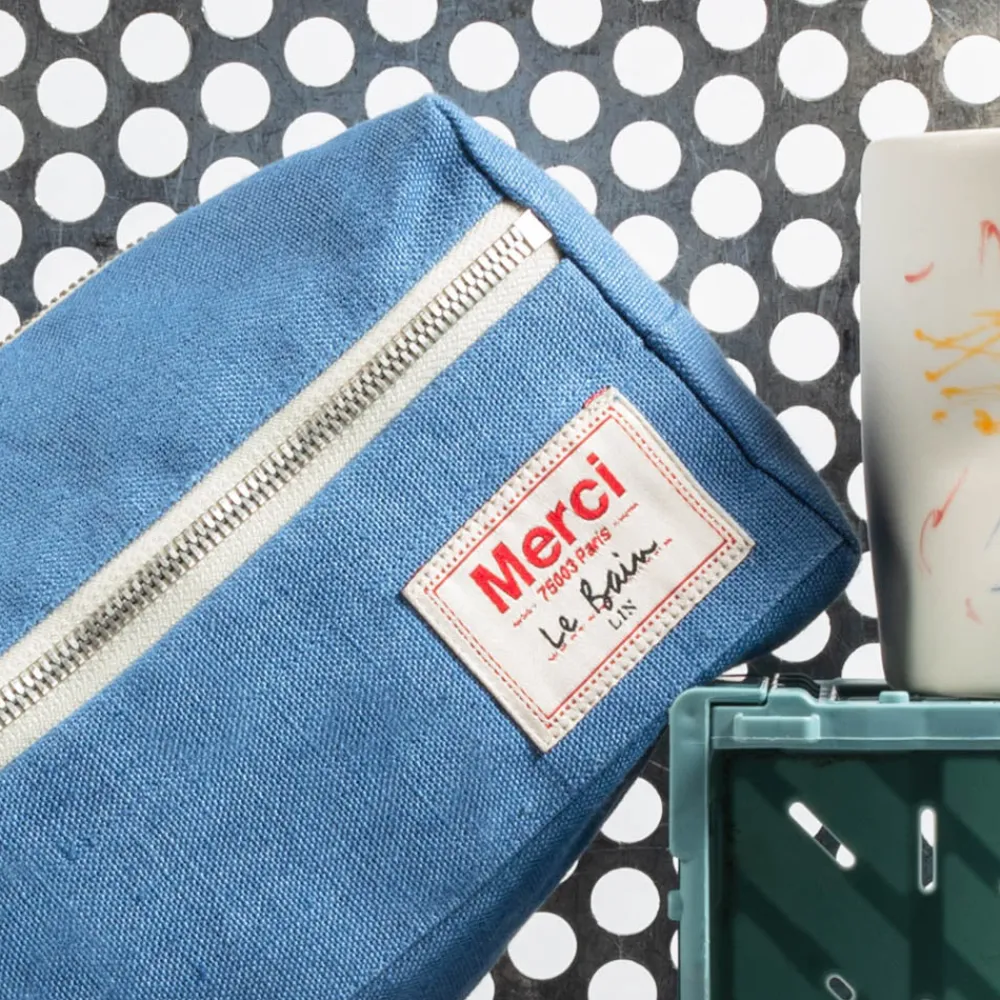 200 LINTEX Trousse de toilette en lin lavé - Bleu Paros
