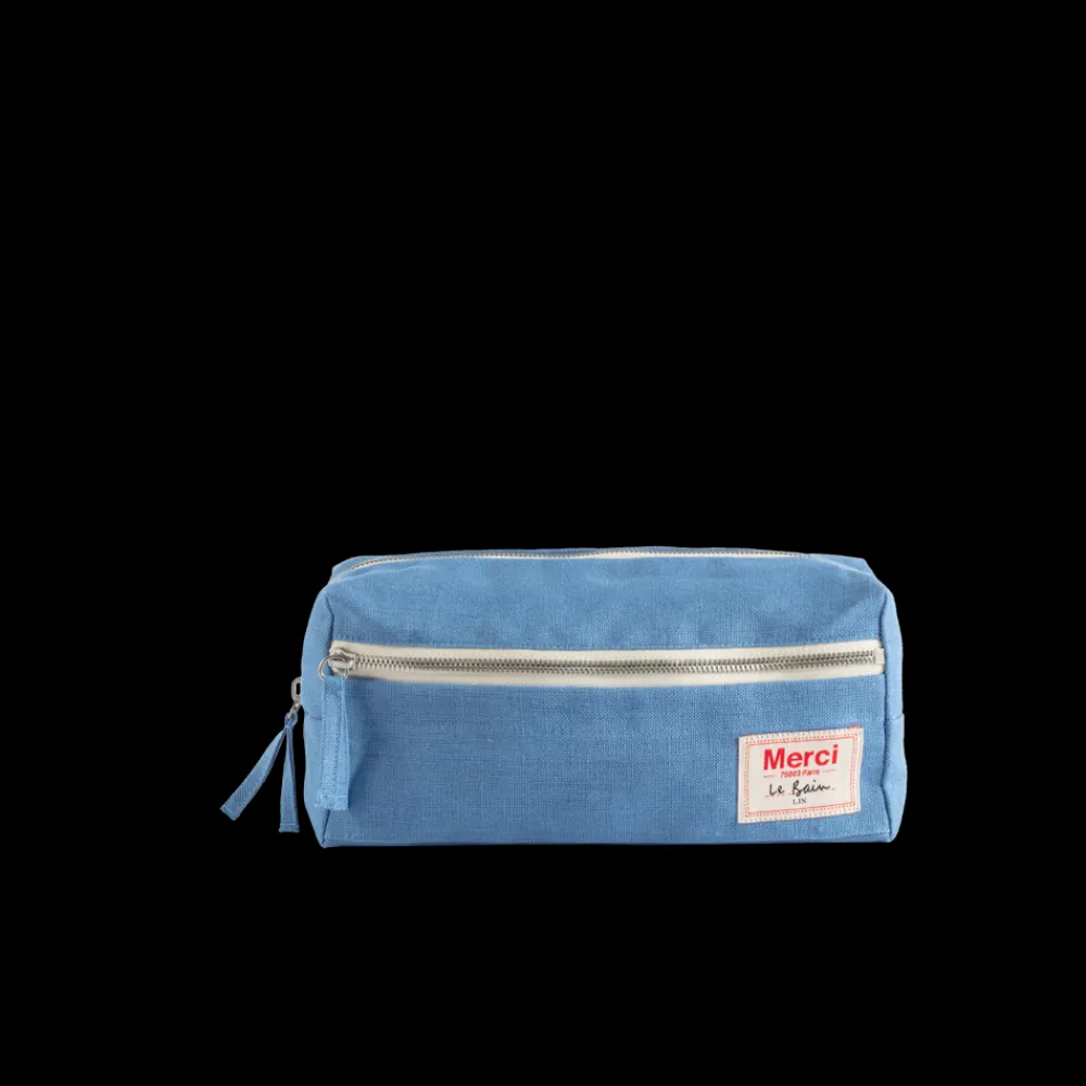 200 LINTEX Trousse de toilette en lin lavé - Bleu Paros