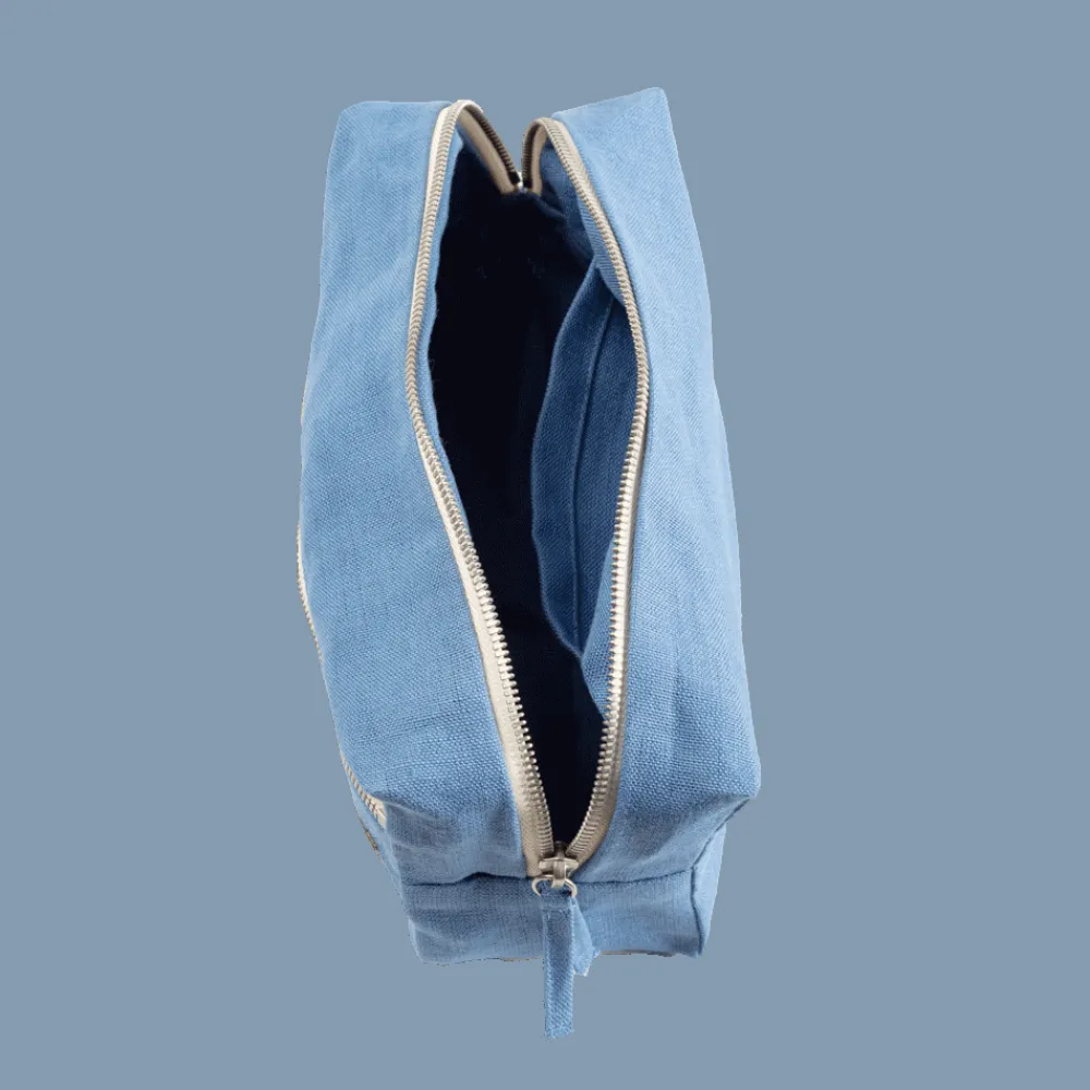 200 LINTEX Trousse de toilette en lin lavé - Bleu Paros