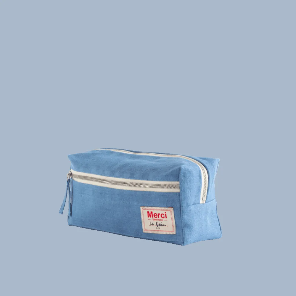 200 LINTEX Trousse de toilette en lin lavé - Bleu Paros