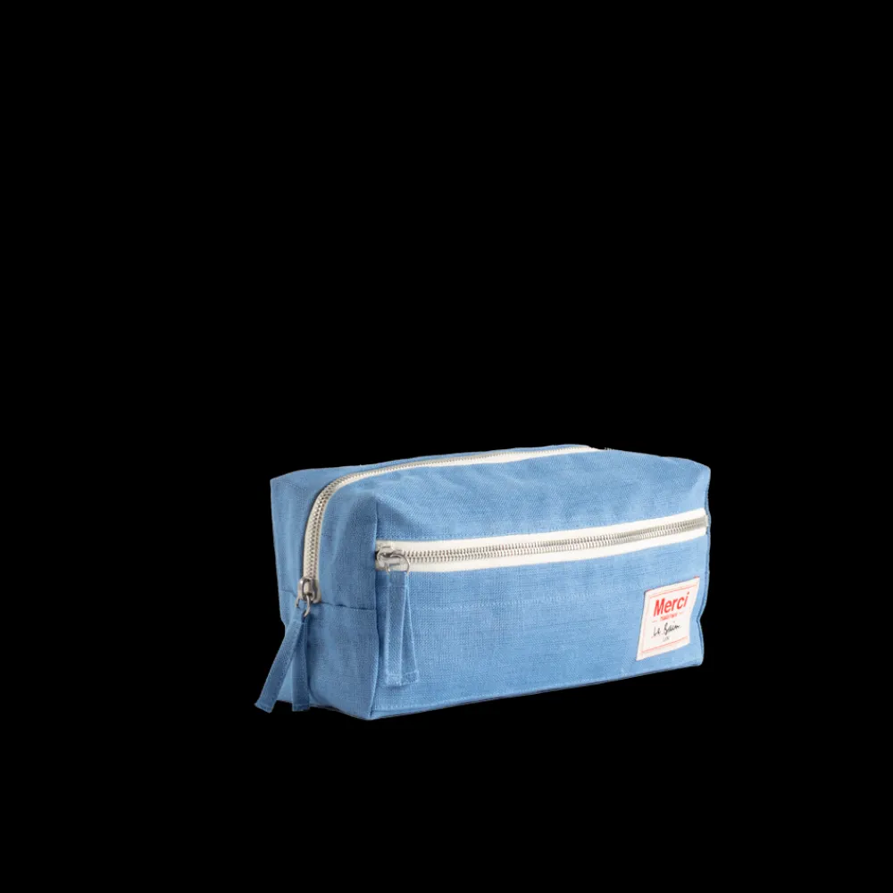 200 LINTEX Trousse de toilette en lin lavé - Bleu Paros