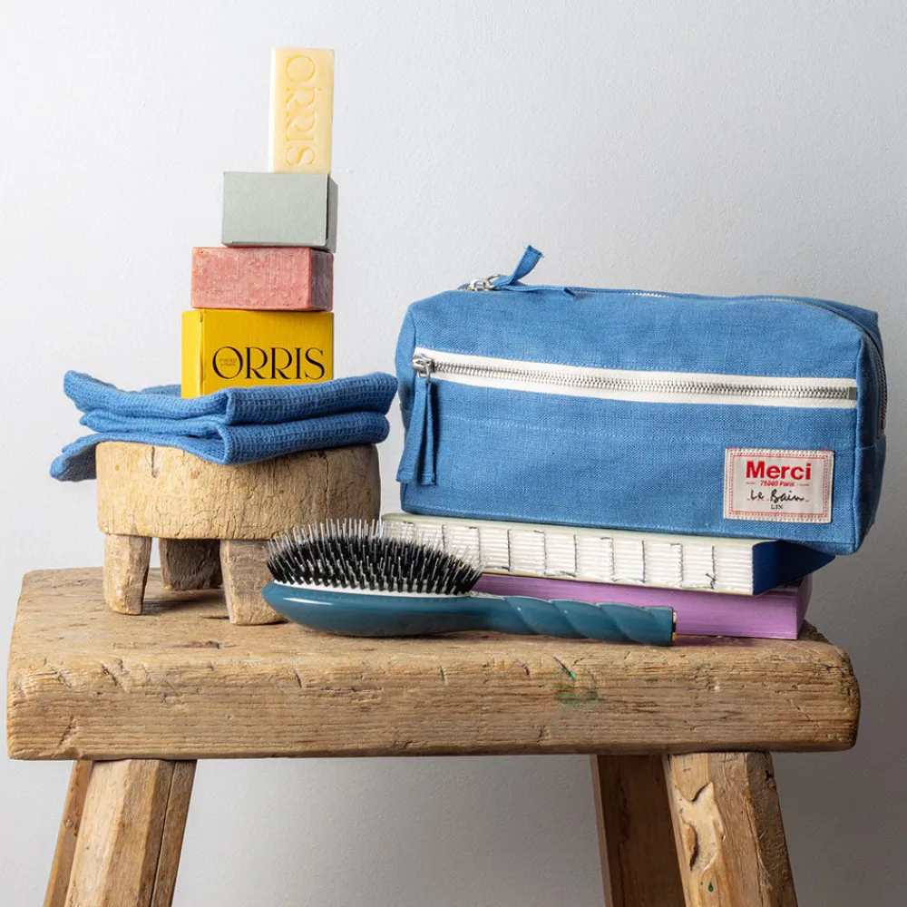200 LINTEX Trousse de toilette en lin lavé - Bleu Paros