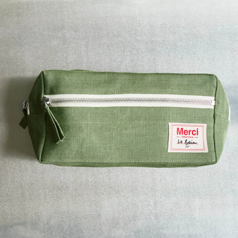 200 LINTEX Trousse de toilette en lin lavé - Vert d'Anduze