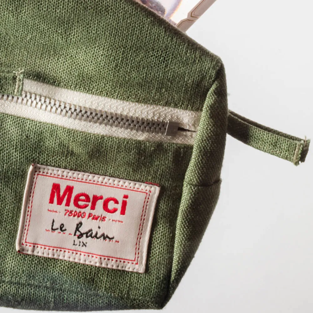 200 LINTEX Trousse de toilette en lin lavé - Vert d'Anduze