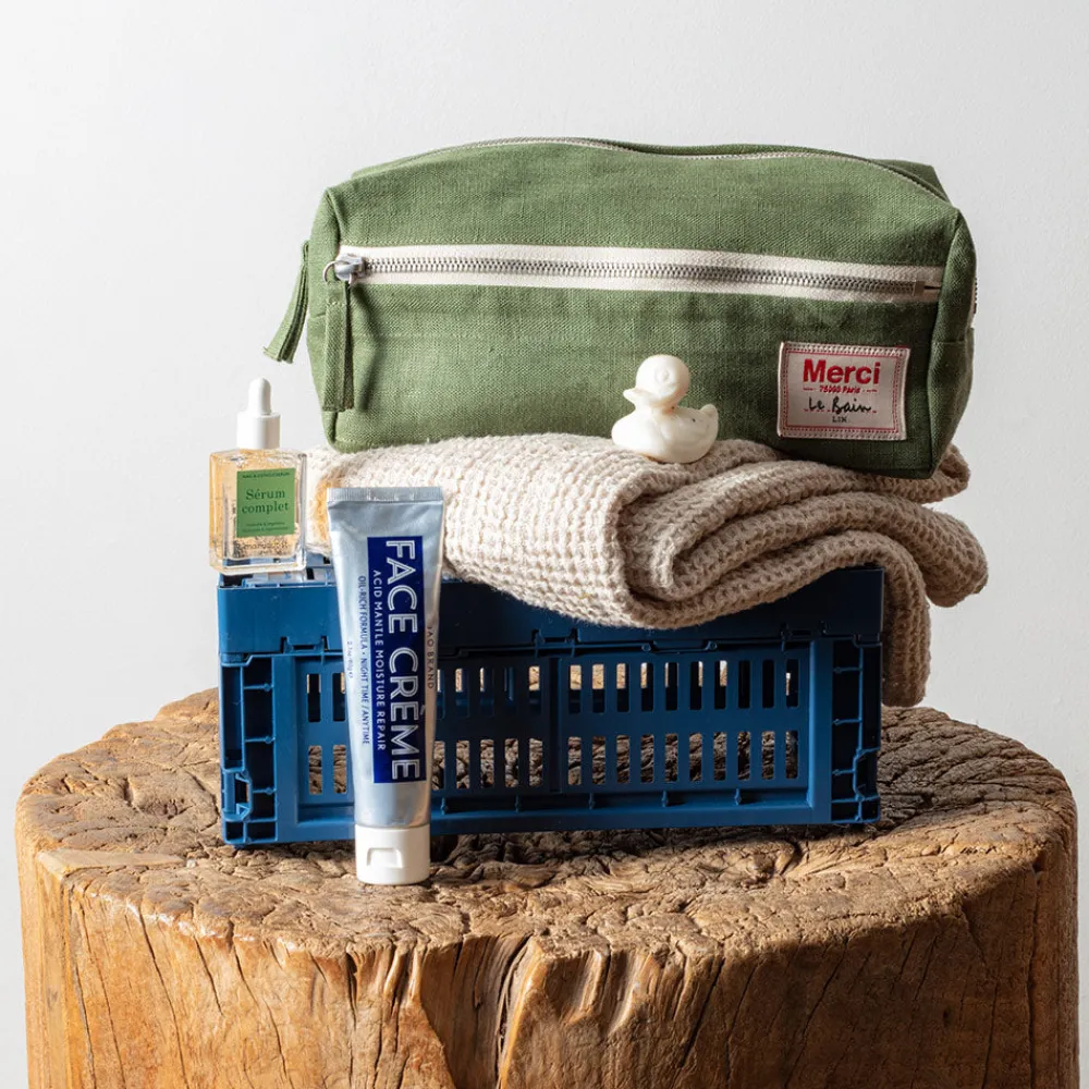 200 LINTEX Trousse de toilette en lin lavé - Vert d'Anduze