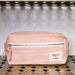 200 LINTEX Trousse de toilette en lin lavé - Rose Argile