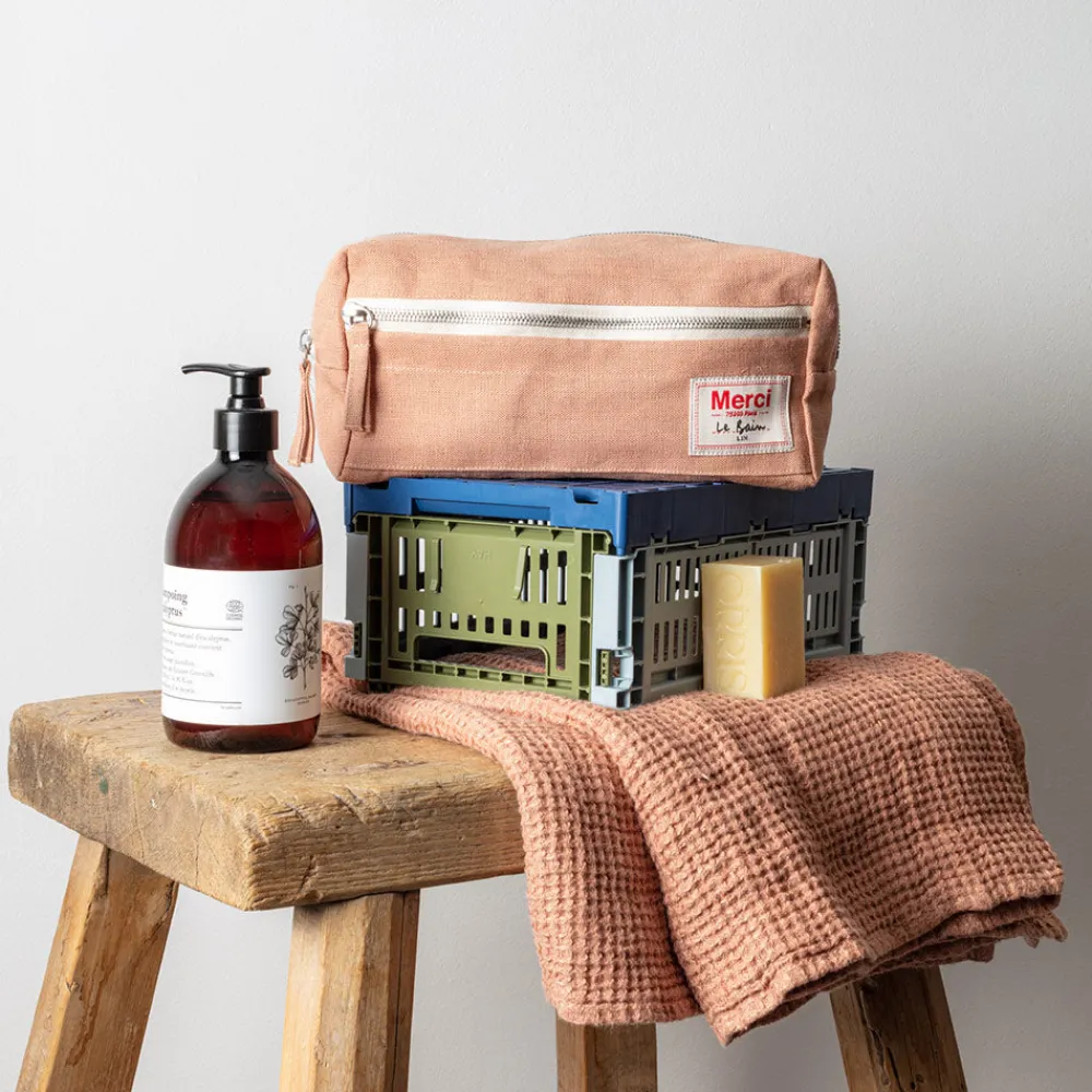 200 LINTEX Trousse de toilette en lin lavé - Rose Argile