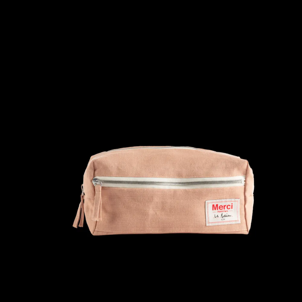 200 LINTEX Trousse de toilette en lin lavé - Rose Argile