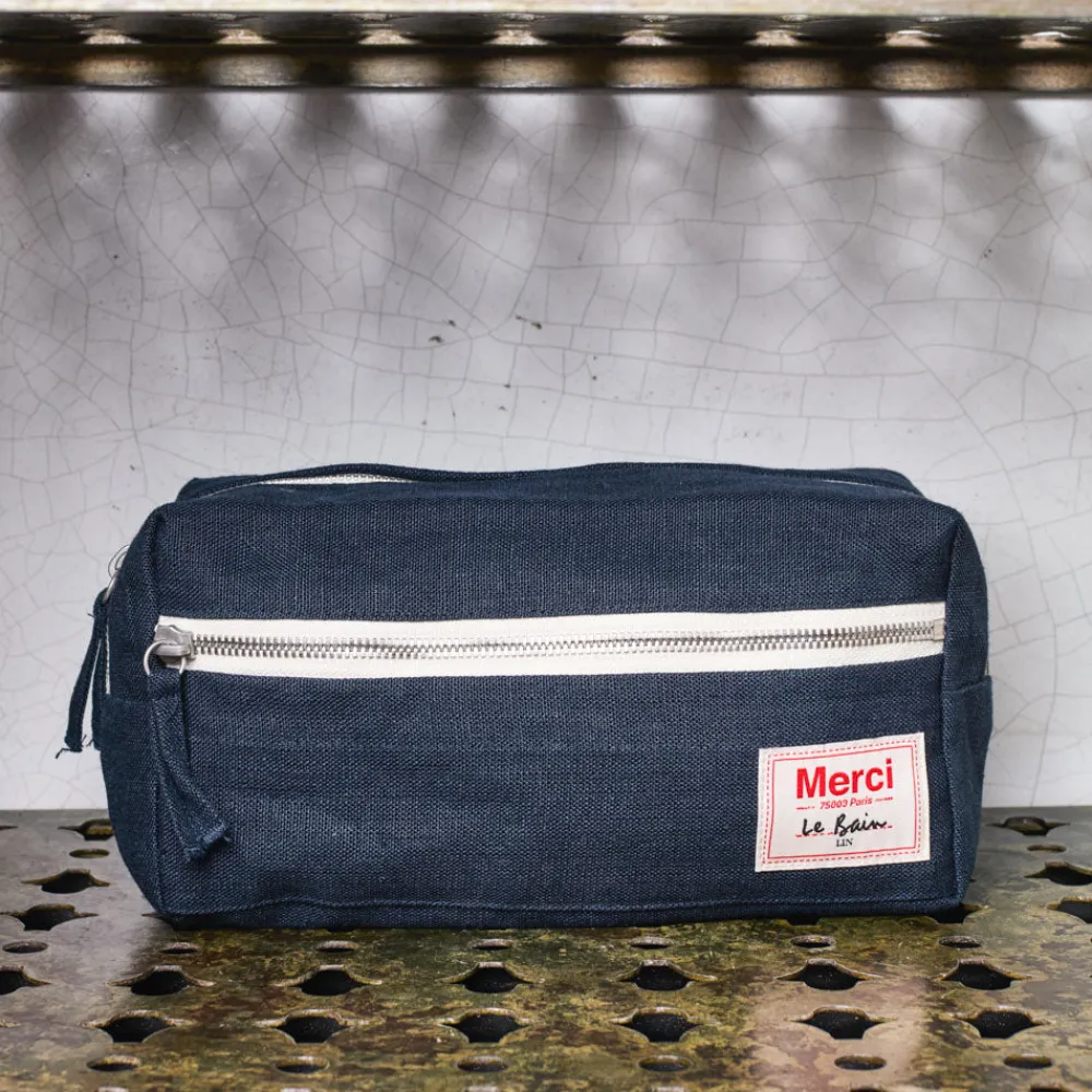 200 LINTEX Trousse de toilette en lin lavé - Bleu Encre
