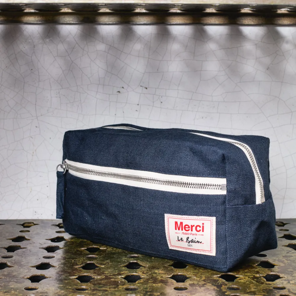 200 LINTEX Trousse de toilette en lin lavé - Bleu Encre
