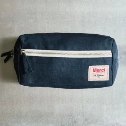 200 LINTEX Trousse de toilette en lin lavé - Bleu Encre