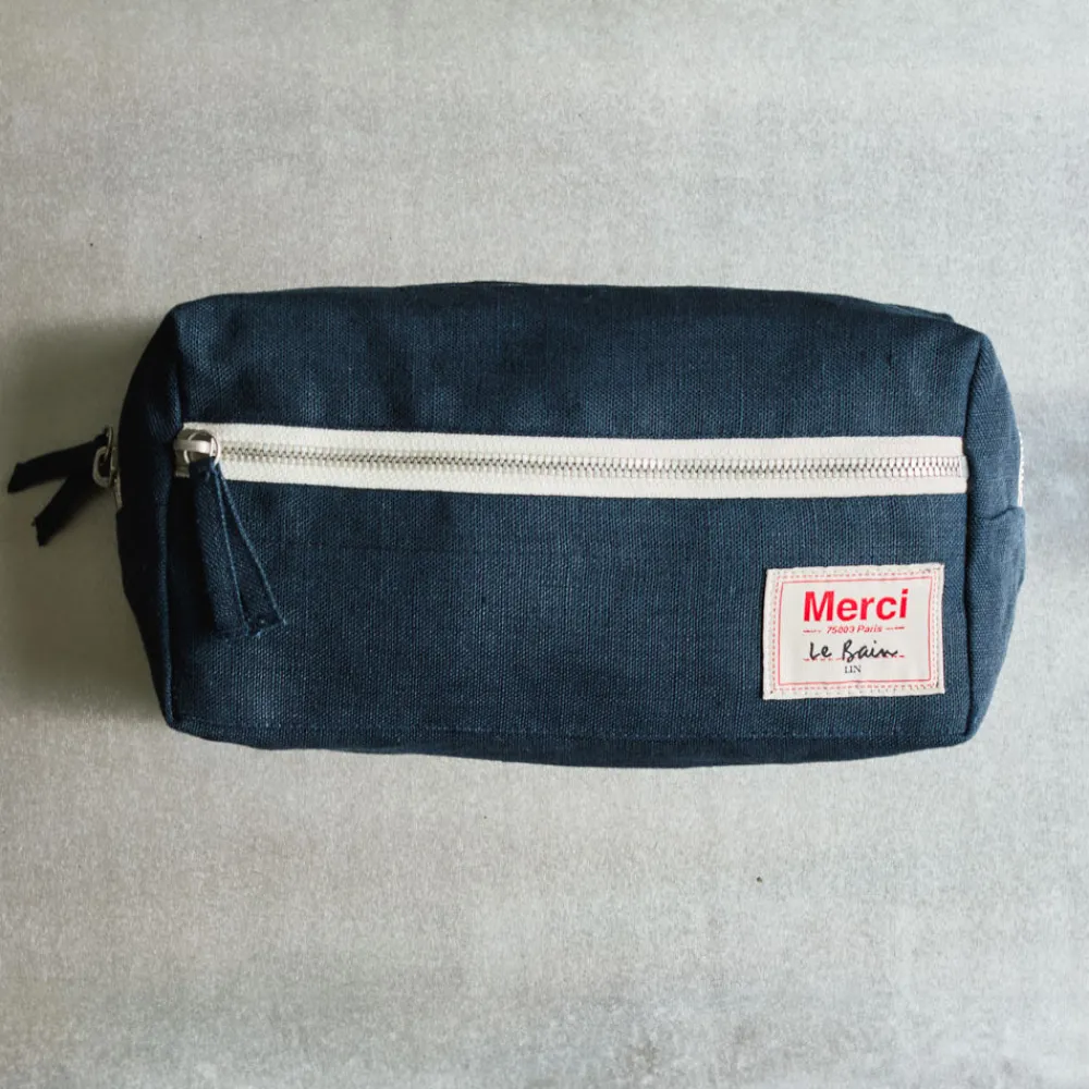 200 LINTEX Trousse de toilette en lin lavé - Bleu Encre