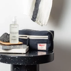 200 LINTEX Trousse de toilette en lin lavé - Bleu Encre