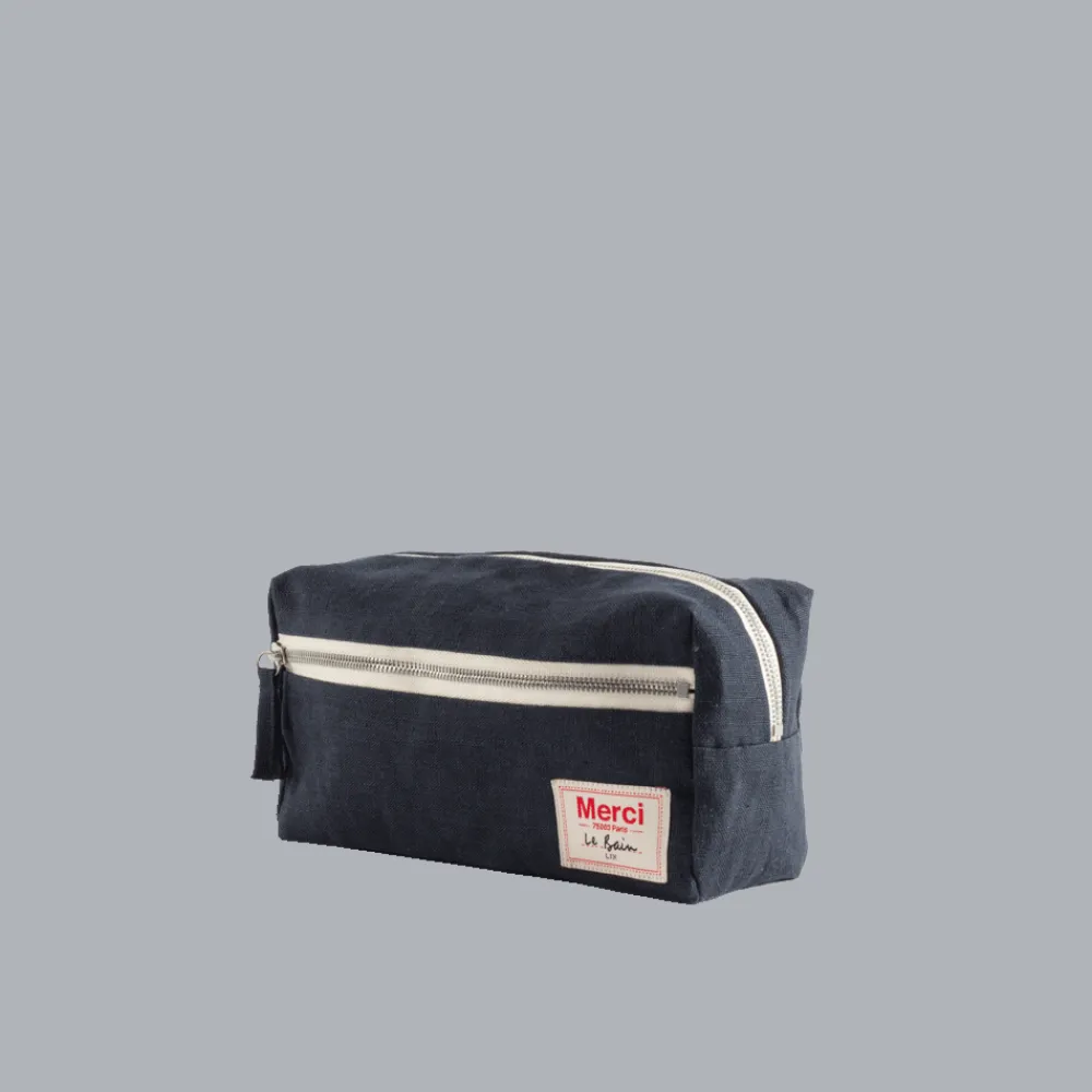 200 LINTEX Trousse de toilette en lin lavé - Bleu Encre