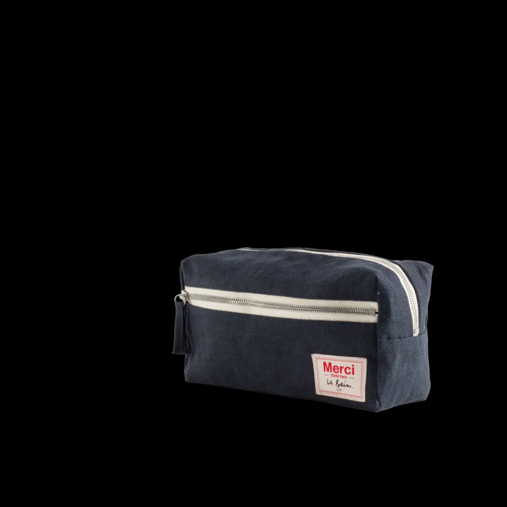 200 LINTEX Trousse de toilette en lin lavé - Bleu Encre