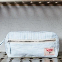 200 LINTEX Trousse de toilette en lin lavé - Rayures Chemise Bleu Tyrrhénien