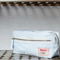 200 LINTEX Trousse de toilette en lin lavé - Rayures Chemise Bleu Tyrrhénien