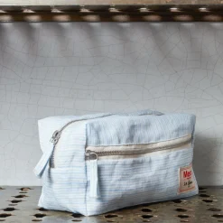 200 LINTEX Trousse de toilette en lin lavé - Rayures Chemise Bleu Tyrrhénien