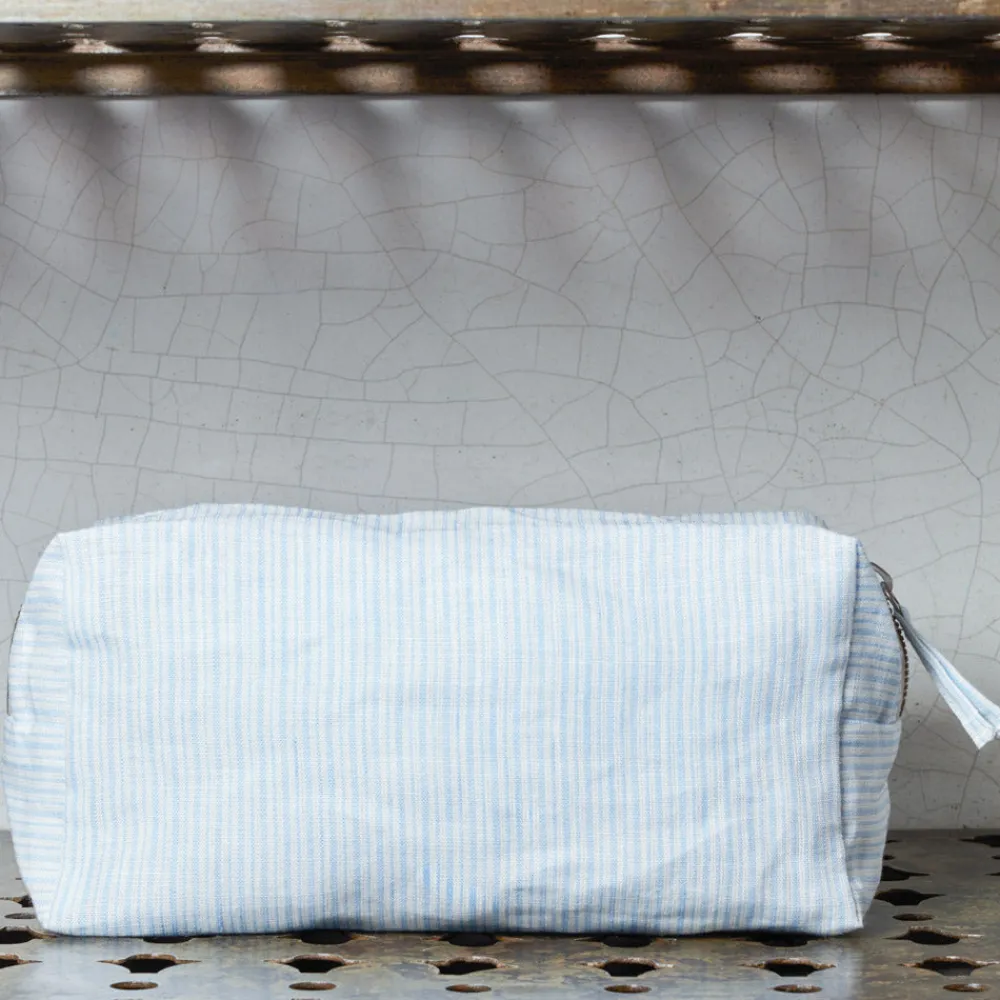 200 LINTEX Trousse de toilette en lin lavé - Rayures Chemise Bleu Tyrrhénien