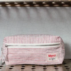 200 LINTEX Trousse de toilette en lin lavé - Rayures Chemise Rouge Pompei