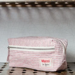 200 LINTEX Trousse de toilette en lin lavé - Rayures Chemise Rouge Pompei