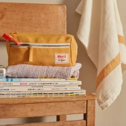 200 LINTEX Trousse de toilette en lin lavé - Jaune Asahi