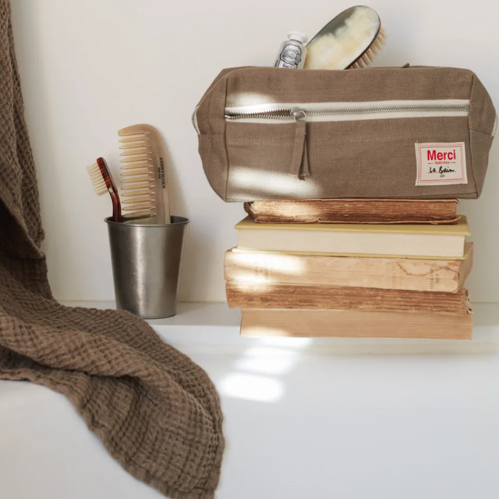 200 LINTEX Trousse de toilette en lin lavé - Brun Cha Iro