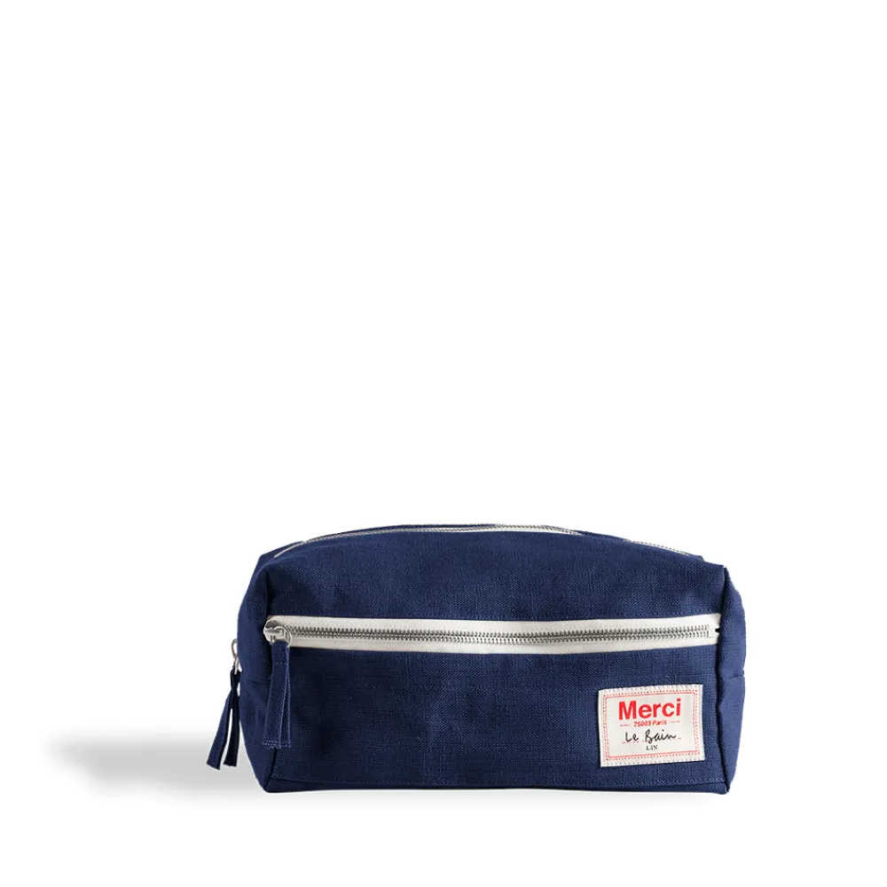 200 LINTEX Trousse de toilette en lin lavé - Bleu Shibori