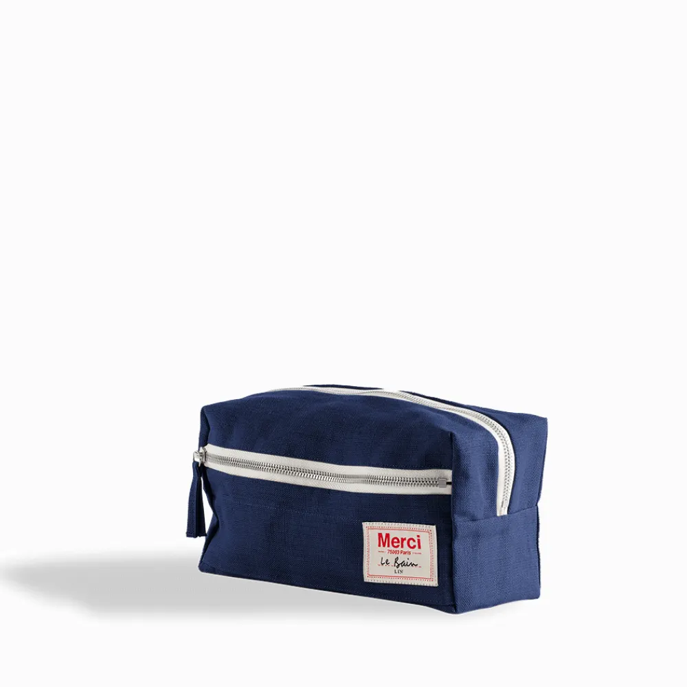 200 LINTEX Trousse de toilette en lin lavé - Bleu Shibori