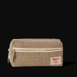 200 LINTEX Trousse de toilette en lin lavé - Carreaux Brun Cha Iro
