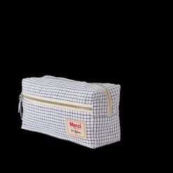 200 LINTEX Trousse de toilette en lin lavé - Carreaux Bleu Shibori