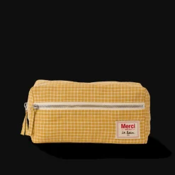200 LINTEX Trousse de toilette en lin lavé - Carreaux Jaune Asahi